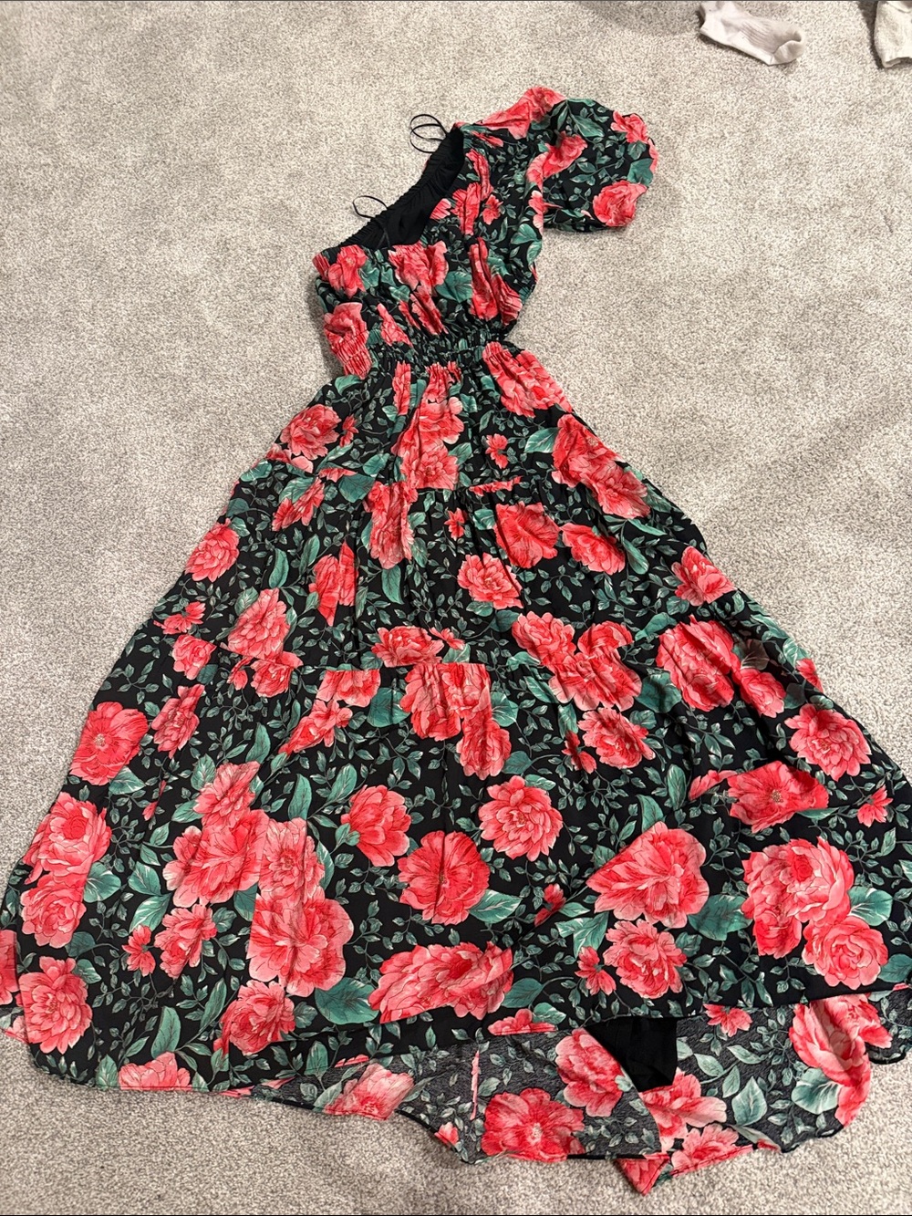 Moon River Black Maxi Dress with Red Floral Print